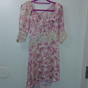 Free People Pink and Cream Floral Mini Dress Nwot